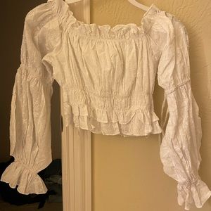 4 Princess Polly white puffy cropped off the shoulder top